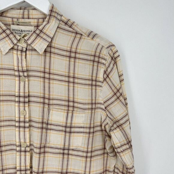 Denim and Supply Button Up Shirt RL Tomboy Casual Ivory Plaid Size Large - Picture 2 of 8